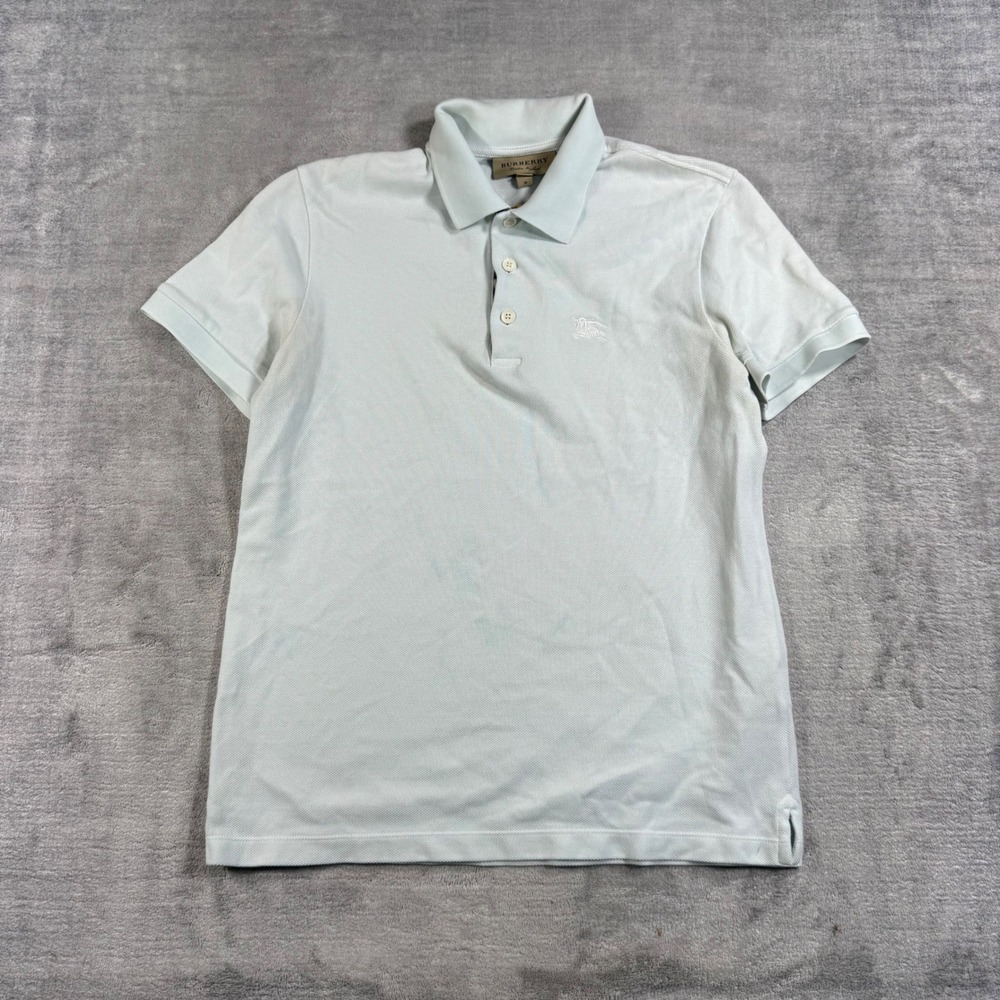 Burberry Shirt Men Medium Mint Green Short Sleeve Polo Embroidered Logo Classic